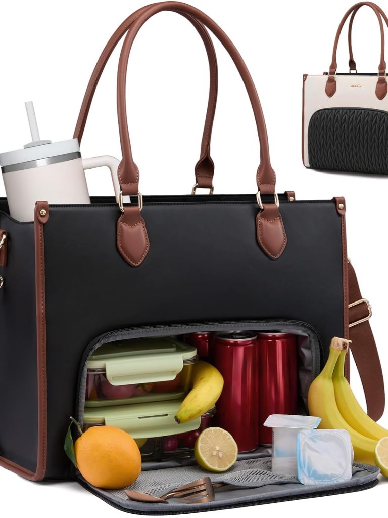 Lunch Tote Bag For Women, 3 In 1 Work Bag With Insulated Lunch Compartment, 15.6